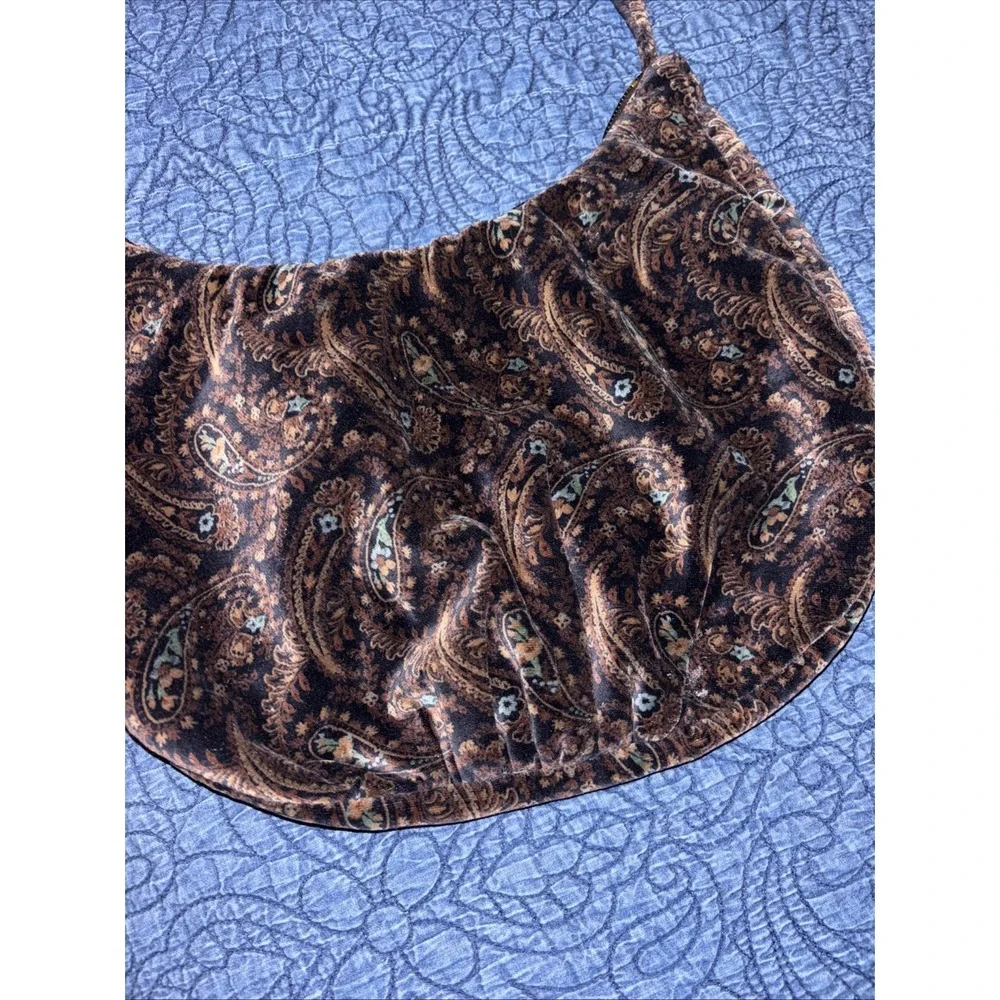 Vtg CARPETBAGS of AMERICA Velvet Purse Bag Brown Paisley Hobo Strap Ornament